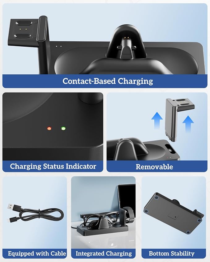 Charging Dock for Meta RayBan Display&Neural Band Smart Glasses Accessories | 3-in-1 Dock, One-stop Charging. Smart chip + Fast charging. Dual-Color LED Status. Contact Charging. Drop & Charge
