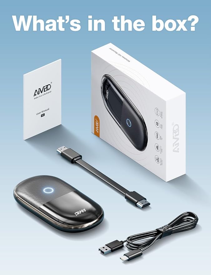 AIMIBO Wireless Display Adapter to AR Glasses, HDMI &USB-C Port, 5G, 60Hz, 5000mAh Battery for i-Phone/i-Pad/Android Phone/Tablet, Laptop Wirelessly to XREAL/Viture/RayNeo/Rokid/TV/Monitor/Projector