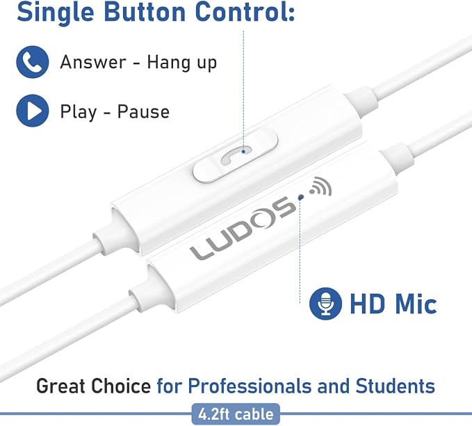 LUDOS FEROX 5 Pack Wired Earbuds in-Ear Headphones, 5 Year Warranty, Earphones with Microphone, Noise Isolation for 3.5mm Jack Ear Buds for iPhone, Samsung, Computer, Laptop, Kids, School Students