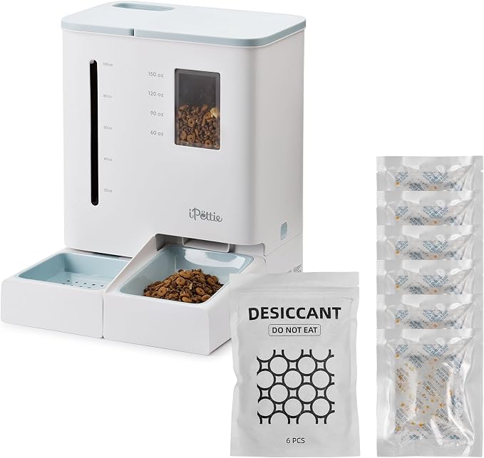 FW54 5G/2.4GHz WiFi Automatic Feeder and Waterer 2-in-1 Set for Pets, 300 oz Large Capacity for 2 Weeks, Perfect for Working Parents, with Silica Gel Packets, 6 Replacement Desiccant Bags