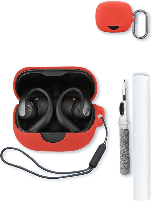 Case for Anker Soundcore AeroFit Pro True Wireless Earbuds,Soft Protective,BOVUGAC Silicone Case Cover with Keychain & Cleaning Kit & Lanyard for Soundcore AeroFit Pro by Anker-Red