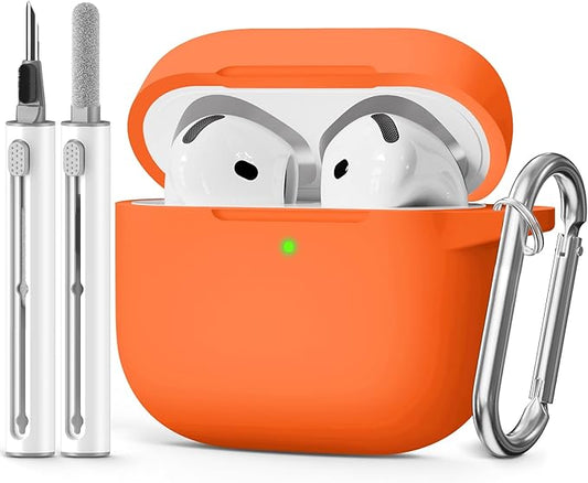 for AirPods 4 Case 2024 Come with Cleaner Kit,Soft Silicone Protective Cover for Apple AirPods 4th Generation Cases with Keychain,Compatible with AirPod 4 Case for Women Men-Orange