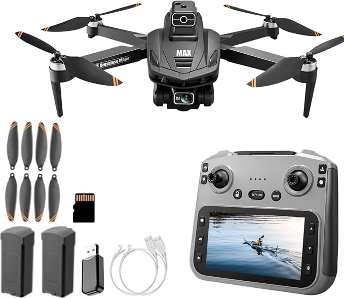 GPS Drone with 4K Camera, 4.5" LCD Display Screen Controller- 3,280ft RC Range, Auto return, Follow Me, Go Home, Gesture Control, One Key Takeoff/Landing, Altitude Hold,led Light, Professional Quadcopter for Aerial Photography Control and Video Recordi...