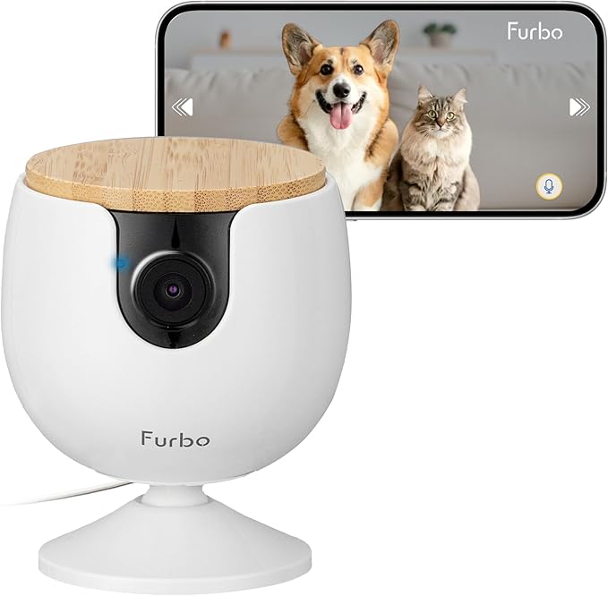 Furbo Mini Pet Camera: Basic See & Talk Features, No AI Alerts, No Subscription Required, Pet Security Cam w/Barking/Meowing Alerts, Rotating View, 2-Way Audio, Smart Home Monitoring