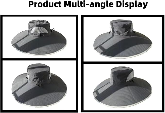 Wide Brim Solar Fan Outdoor Fishing Hat,Waterproof Hat with Two Solar Fan for Men/Women,Solar Fan Hat UPF50+