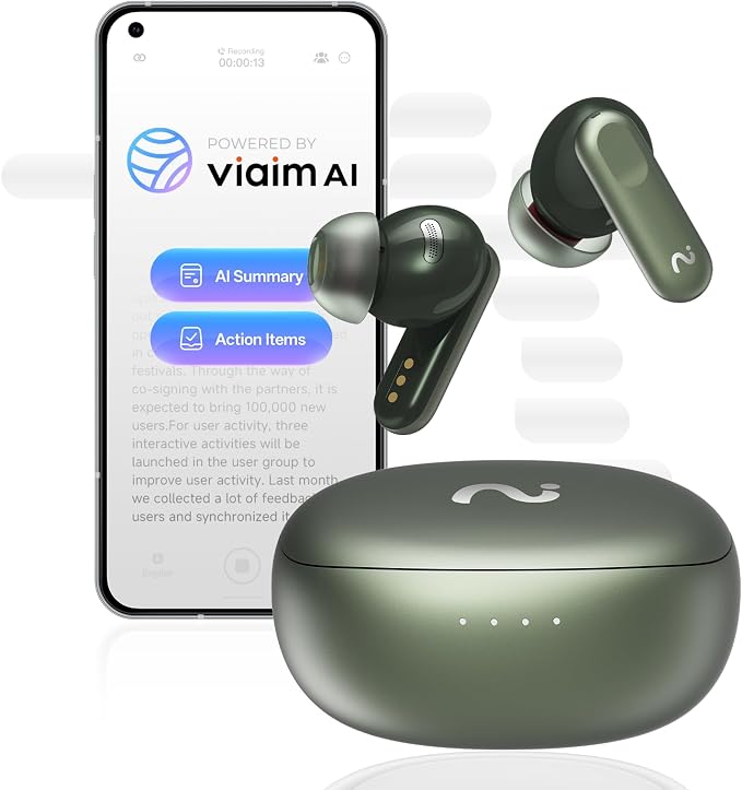 Nano+ AI Voice Recorder Earbuds: Pocket Note Taker for Meetings, Calls & Lectures. Real-time Transcription, 45dB Hybrid ANC, AI Assistant for Productivity, AES-256 Secure, Green