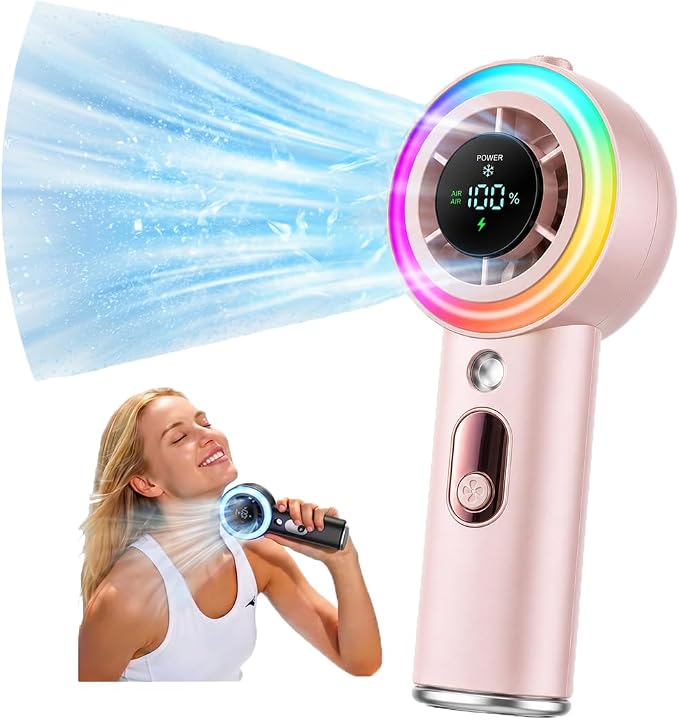 Portable Fan with Mist, AC-Level Ice Cooling Handheld Fan, Personal Fan with 1-199 Speed, 26000 RPM Powerful Turbo Fan, 40ml Water Tank & 5000mAh Battery Mini Fan for Travel, Makeup, Camping, Outdoors