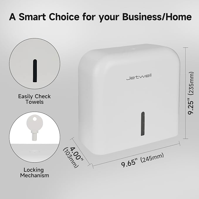 JETWELL Automatic Touch-Less Wall Mount Soap Dispenser and Multifold Paper Towel Dispenser White