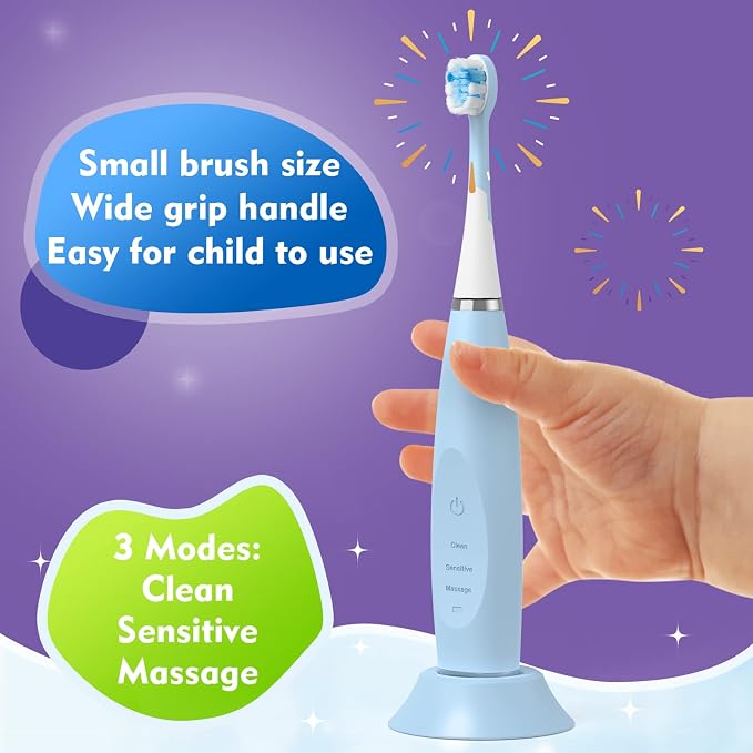 Kids Electric Toothbrushes 2 Pack Smart Sonic Toothbrush for Boys and Girls 3 4 5 6 7 8 9 10 11 12 (Purple+Pink, 2 Pack)