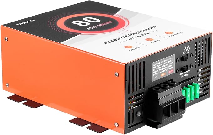 VEVOR RV Power Converter, 80 Amp, 110V AC to 12V DC RV Converter Battery Charger, Multi Stage Smart Charging, 13V to 16.5V Operating Range, Compatible with Lithium & Lead Acid Battery, for Camper