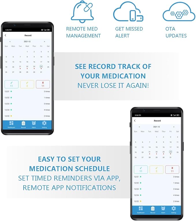 Smart Automatic Pill Dispenser -WiFi Monitoring App, 28-Day Medication Organizer Up to 9 Doses Per with Lock Key, Medicine Dispenser for Elderly