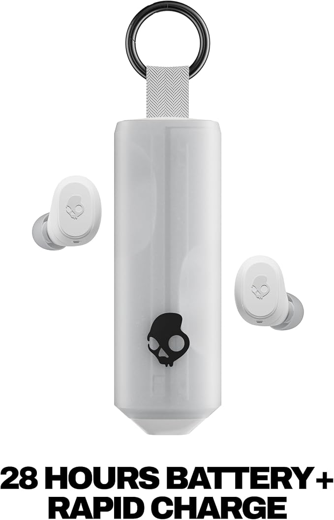 Skullcandy Dime 360 Wireless Earbuds, Bluetooth Headphones, Noise Isolating Fit, Up to 28 Hours Battery, Microphone for iPhone Android, Easy Carry with Clip-Anywhere Case - Bone
