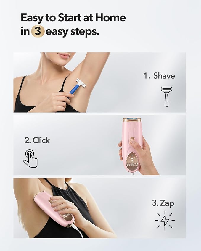IPL Laser Hair Removal for Women and Men, At-Home Painless IPL Device with 5° Ice Cooling, 85% Hair Reduction for Armpits & Bikini and Full Body, Pink