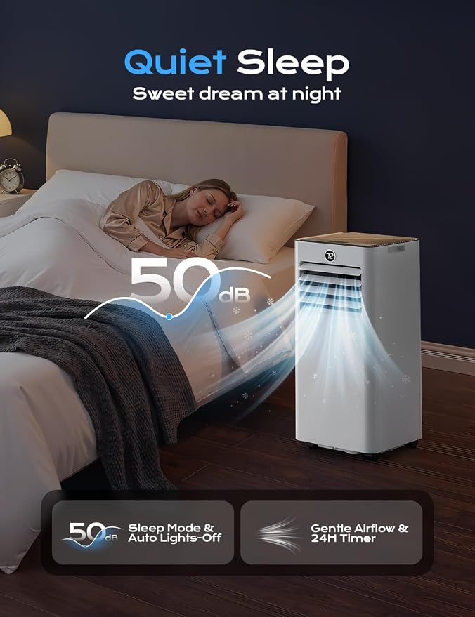 Tehanld 10,000 BTU Portable Air Conditioner, 4-in-1 AC Unit with Sleep, Cool, Dehumidifier & Fan, Cools up to 450 sq.ft, Remote Control, 24H Timer & Window Mount Kit, Bedroom
