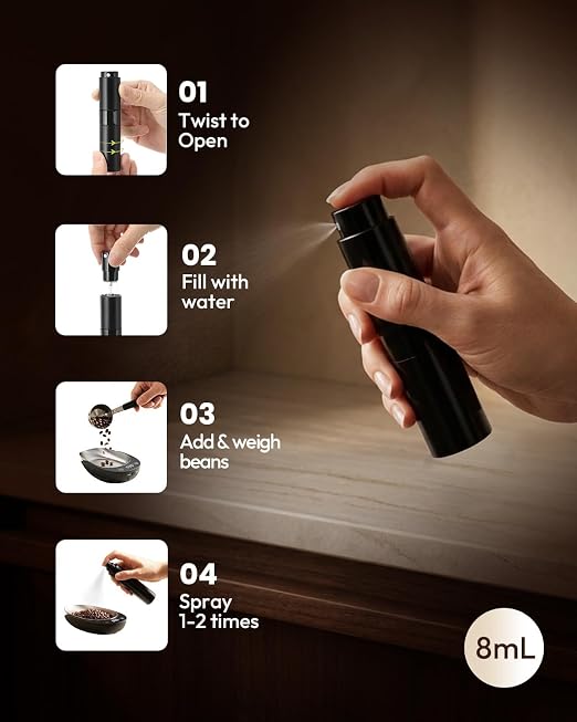 Maestri House S0 Coffee Bean Scale Set, 0.1g Precision 0.3-500g Coffee Scale with Magnetic Removable Metal Tray, 8ml Coffee Bean Spritzer, Type-C Rechargeable for Espresso
