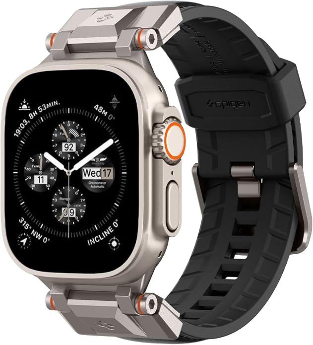 Spigen DuraPro Armor Durable Metal Connector Strap Designed for Apple Watch Band Compatible with Ultra 2/1 49mm, Series 10 46mm, 9/8/7 45mm, SE2/SE/6/5/4 44mm, 3/2/1 42mm