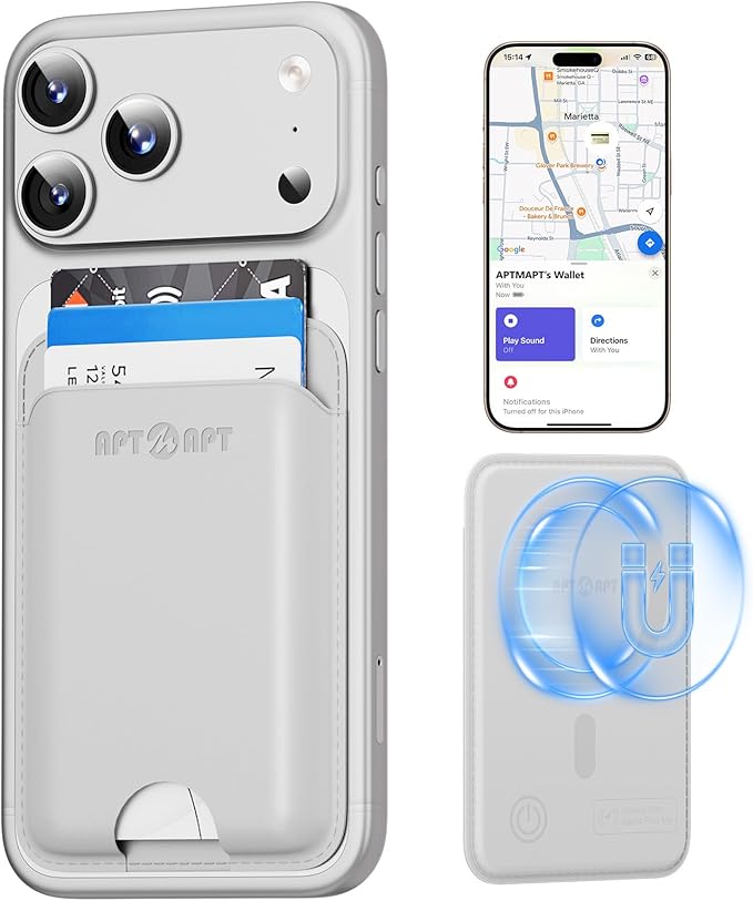 for MagSafe Wallet with Find My Tracking, Ultra-Slim, 3-Card RFID Holder, Strong Magnetic Wallet for iPhone 17/16/15/14/13/12 Pro Max Air Plus, Wireless Charging, White