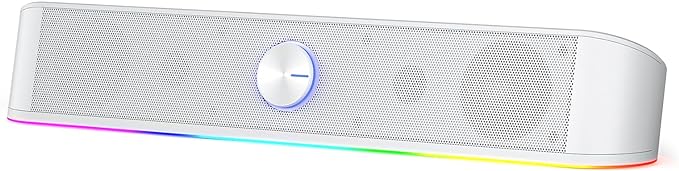 Redragon GS560 RGB Desktop Soundbar, 2.0 Channel Computer Speaker with Dynamic Lighting Bar Audio-Light Sync/Display, Touch-Control Backlit with Volume Knob, USB Powered w/ 3.5mm Cable, White