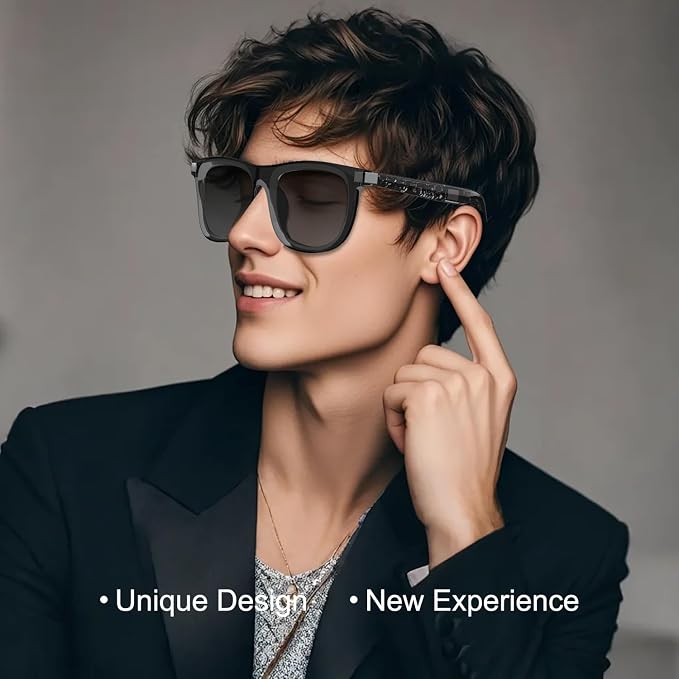 Smart Glasses, Polarized Sunglasses with Bluetooth Speaker, Wear Detection Auto On/Off, Noise Reduction, Outdoor Mode, Athletic/Outdoor UV Protection and Voice Control, Unisex (Grey)
