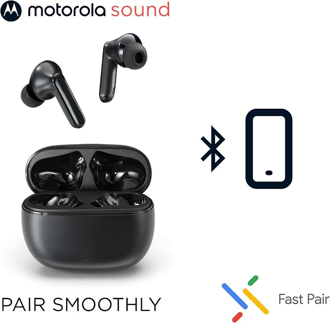 Motorola Sound Moto Buds 125 True Wireless Earbuds, IPX5 Waterproof Sweatproof Touch Control Ear Buds with Dual Noise Cancelling Microphone, Charging Case, Black