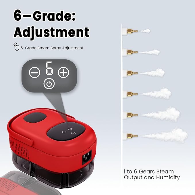 Steam Cleaner, Portable Pressurized Steamer for Cleaning with 14pcs Accessories, 6-Level Adjustable and 15s Heat-Up, Handheld Steam Cleaner for Home, Tile, Dirt, Grout, Grease, Car Detailing (5-Red)