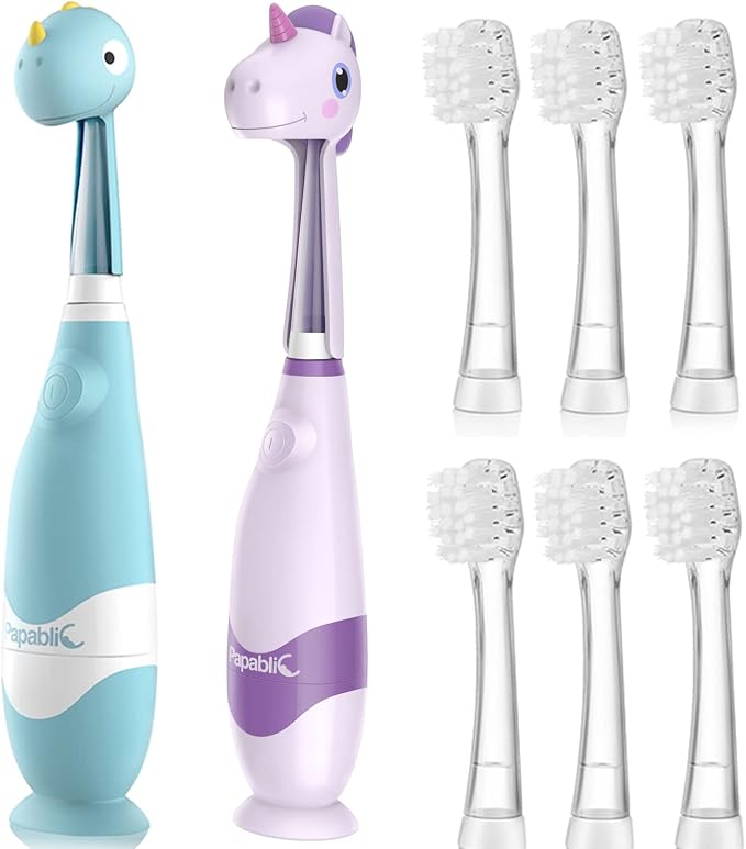 Papablic Toddler Sonic Electric Toothbrush with Covers for Babies and Toddlers Ages 1-3 Years, Debby Bundle with Arya