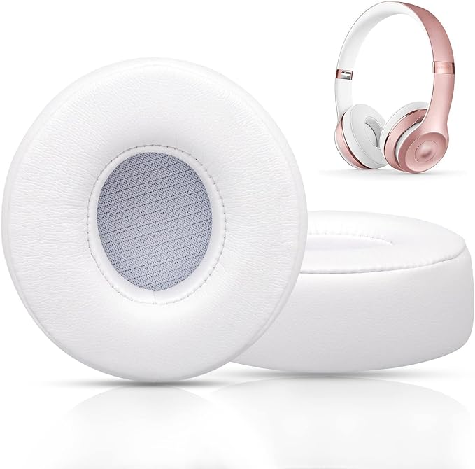 Replacement Ear Pads for Beats Solo 3, Ear Cushions for Beats Solo 2 & Solo 3 Wireless/Wired Headphones, Not Fit Beats Studio On-Ear Headphone with Stronger Adhesive, Thicker Memory Foam(White)