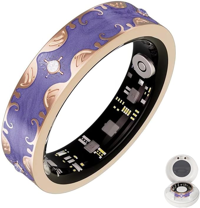 Retro Bluetooth Smart Ring for Women Fitness Tracker Ring with Heart Rate, Sleep Monitoring, Blood Oxygen, Step Counting for iOS and Android (Purple, 7#)
