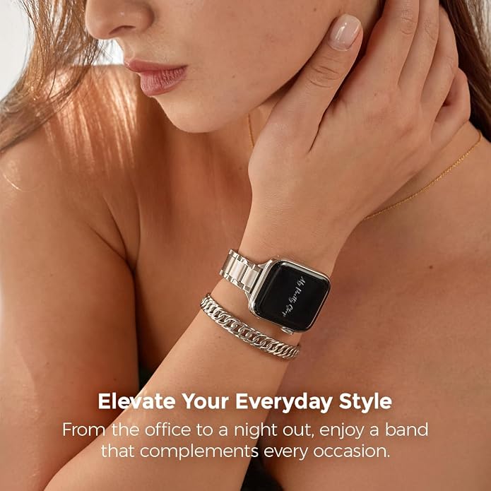 My Pretty Strap - Compatible Apple Watch Band Strap, Stainless Steel Fashion iWatch Replacement Strap- Easy Resizing, No Tool Needed, Fits Most Wrists- Compatible with Series 1-11, SE and Ultra