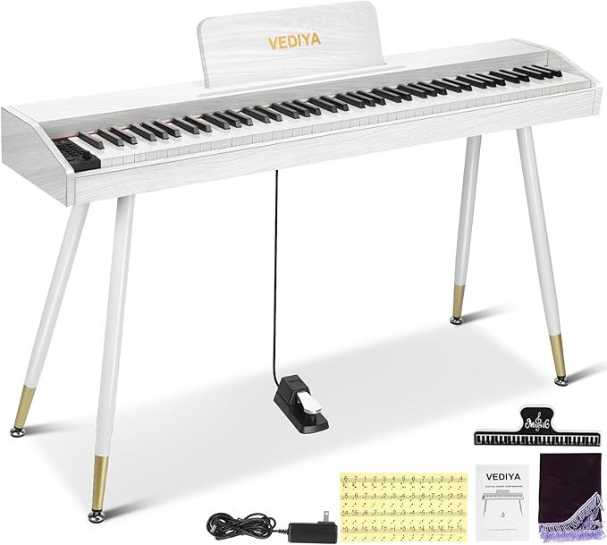 Digital Piano Keyboard 88 key,Semi-Weighted Electric Piano,Full Size Acoustic Piano for Beginners with Pedal, USB-MIDI Compatibility (White)