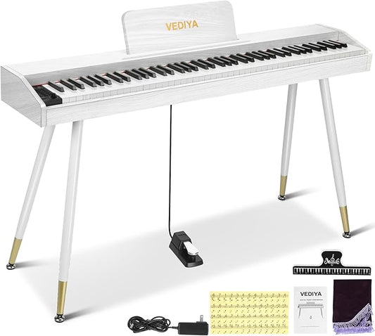 Digital Piano Keyboard 88 key,Semi-Weighted Electric Piano,Full Size Acoustic Piano for Beginners with Pedal, USB-MIDI Compatibility (White)