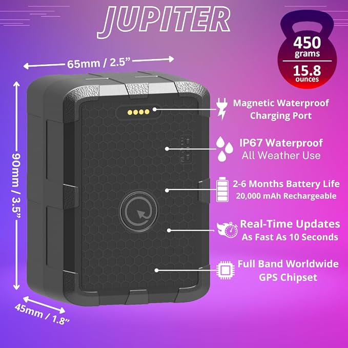 PlanetGPS (Jupiter) - Magnetic Waterproof GPS Tracker for Vehicles GPS Tracker for Cars Trucks with Worldwide Coverage (2 to 6 Months Battery) - Subscription Required (Starting $5.00 / Month)
