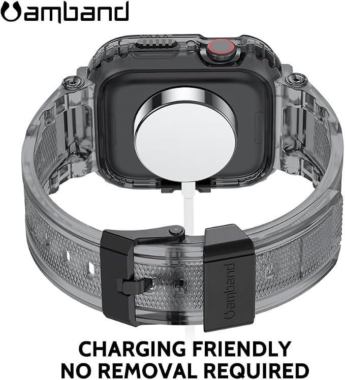 amBand Bands Compatible with Apple Watch 9/8/7 45mm, M1 Sport Series Rugged Case with TPU Strap Military Protective Tough Cover Bumper for iWatch SE3/SE2/SE/6/5/4 44mm Men Crystal Black