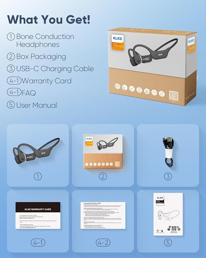Open-Ear Bone Conduction Headphones, IP66 Waterproof, Integrated Transducer Running Headphones with Dual Mode, Rear Safety Light, 10H Battery,Advanced Mic for Cycling, Hiking & Outdoor Sports