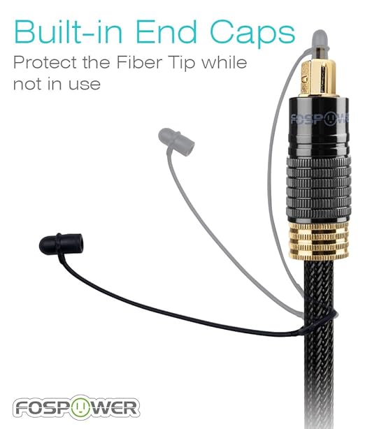 FosPower 24K Gold Plated Toslink Digital Fiber Optical Audio Cable (S/PDIF) - [Zero RFI & EMI Interference] Metal Connectors & Ultra Durable Nylon Braided Jacket (10ft)