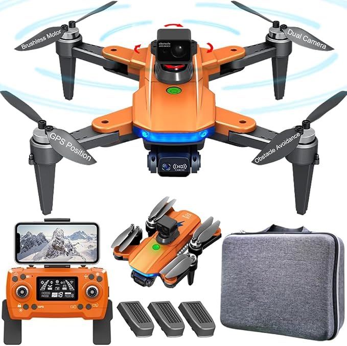 Lozenge 360° Obstacle Avoidance Brushless GPS Drone with Camera for Adults 4K Smart Follow Auto Return Long Battery Life Quadcopter 3 Battery HJ90 Big Size