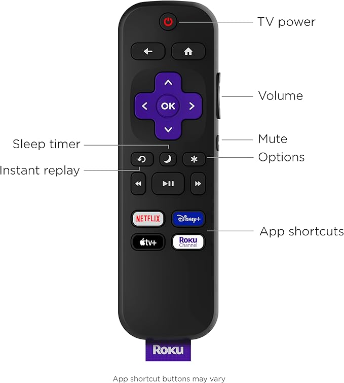Roku TV Remote Control (Official Manufacturer Product) - Simple Setup, & Pre-Set App Shortcuts - Replacement Remote Compatible with RokuTV Models ONLY (Not Roku Players)