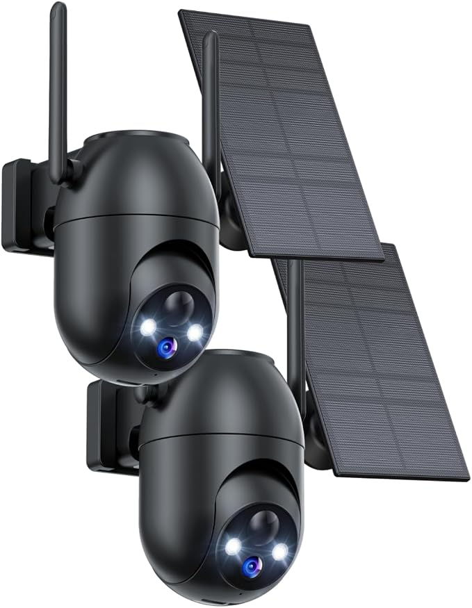 Security Cameras Wireless Outdoor Solar: 2K WiFi Camera for Home Security System - Battery Powered Cam IP66 Waterproof Motion Sensor 360° CCTV Camera- 5G Not Supported