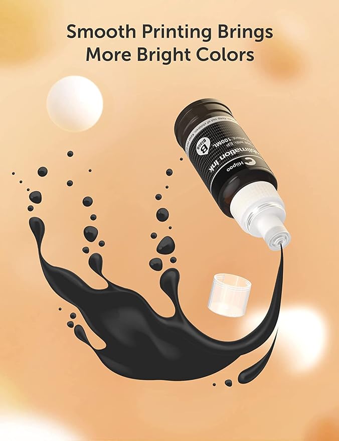 Hiipoo Sublimation Ink Refilled Bottles Compatible for ET2400 ET2720 ET2760 ET2750 ET4800 ET-2800 ET-2803 ET-2850 Inkjet Printers Heat Press Transfer on Mugs T-Shirts (2BK)