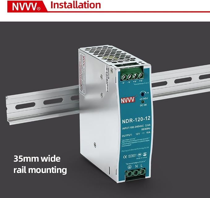 12Vdc 10Amp DIN-Rail Power Supply NDR 120W, Input:100-240VAC,Output:12VDC,Power Supply Switch Switching Converter DC