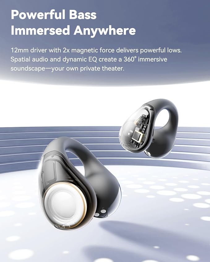 SoundPEATS PearlClip Pro Open Ear Clip-on Earbuds, Comfortable Secure Fit for Sports, Workouts | LDAC & Hi-Res Audio with Spatial Sound, 12mm Drivers, 24H Play, Fast Charge, IPX5, Bluetooth 6.0