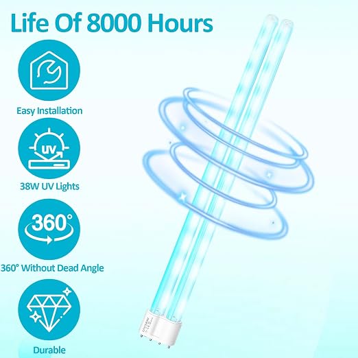 Feefir UV Light Sanitizer Replacement Light Bulb with Ozone | 38W UV Light Bulb,UVC Home Disinfection Device Light Bulb,1 Count