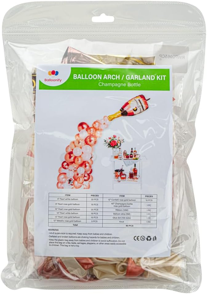 Restaurantware Balloon Arch Kit 86 Balloons, Strip, Rubber, Knot, Glue Dot Strip Balloon Decoration Set DIY Champagne Bottle Garland Assorted Colors for Party Decorations