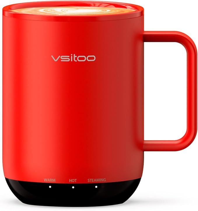 VSITOO S3 Plus 14oz Self Heating Coffee Mug with Auto-Sensing AI - Smart Rechargeable Heated Mug, Temperature Control 120-150℉, IPX7 Waterproof, Coffee Warmer Gift for Women Men- Red