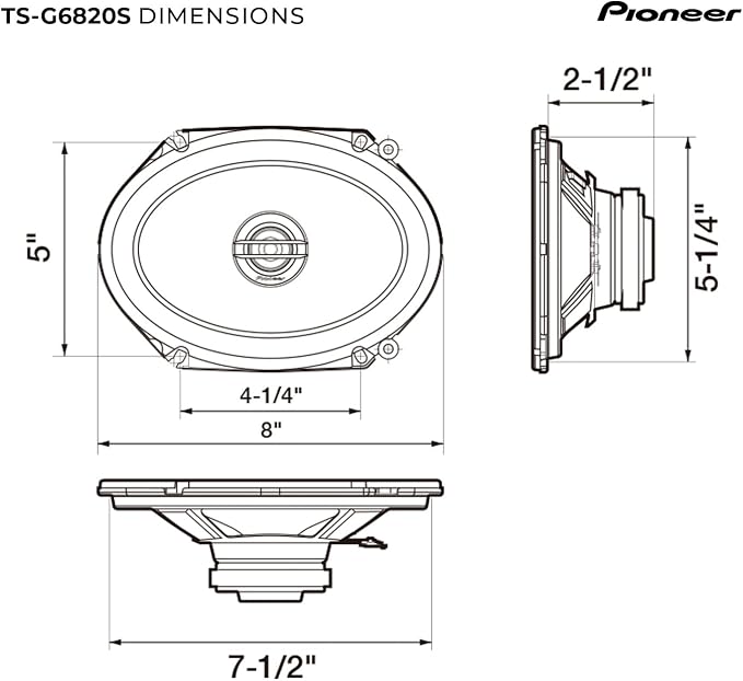 Pioneer G-Series TS-G6820S 6” x 8” 2-Way Speakers (Pair) – 250W Max, Balanced Sound + Smooth Treble, Great Stock Replacement, High-Efficiency Speaker Designed for OEM Power