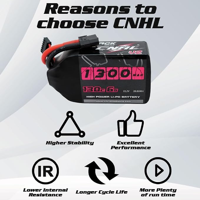 CNHL 1300mAh 130C 6s Lipo Battery 22.2V with XT60 Plug for FPV Drone Racing RC Quadcopter Helicopter Airplane(2 Packs)