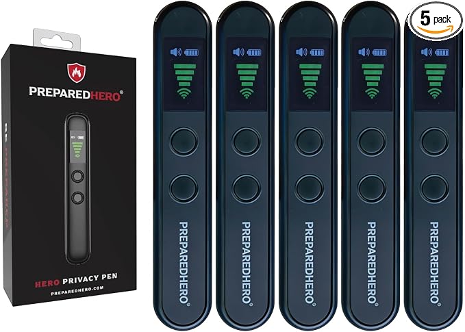 Hero Privacy Pen | 3-in-1 Travel Privacy Tool | RF Signal Detector, Infrared Camera Lens Finder and Door Motion Alarm | Pocket-Sized, No App Needed, Rechargeable, 5 Pack