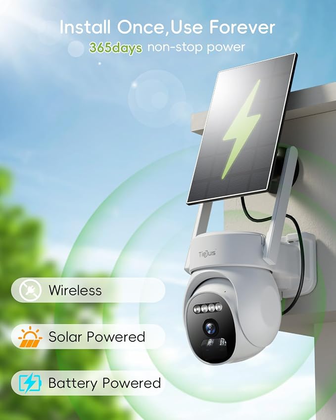 2K Solar Security Cameras Wireless Outdoor, 2.4G/5G 360° Auto Tracking Camera for Home Security, Color Night Vision/2-Way Talk/Compatible with Alexa/IP66 Waterproof