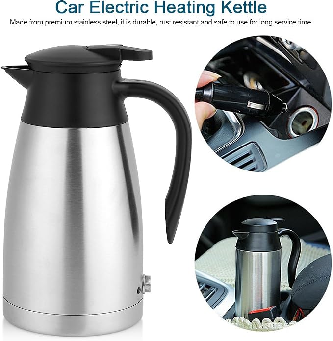 Travel Kettle, Car Electric Kettle Car Kettle 12V 1000ml Stainless Steel Car Electric Heating Kettle Portable Travel Car Car Kettle Heating Cup for Tea Coffee Making, Fast Heating Speed