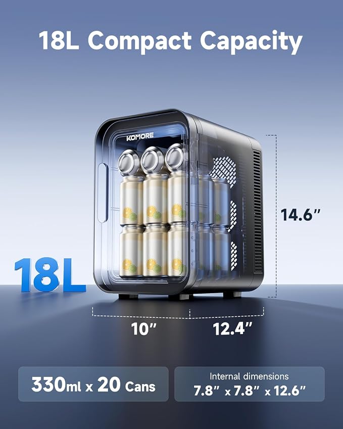 Small Mini Fridge, 18L Portable Tiny Fridge for Skincare, 120V/12V Makeup Refrigerator Mini, Thermoelectric Cooler & Warmer for Drinks, Food, Cosmetics for Office/Dorm/Car/Travel, Black